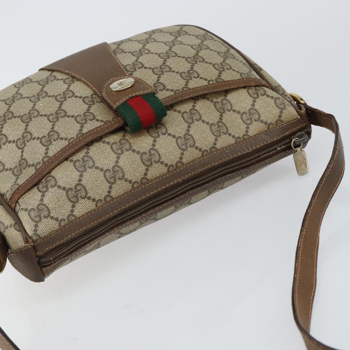GUCCI GG Supreme Web Sherry Line Shoulder Bag Beige Gold 89 02 032 Auth bs29622