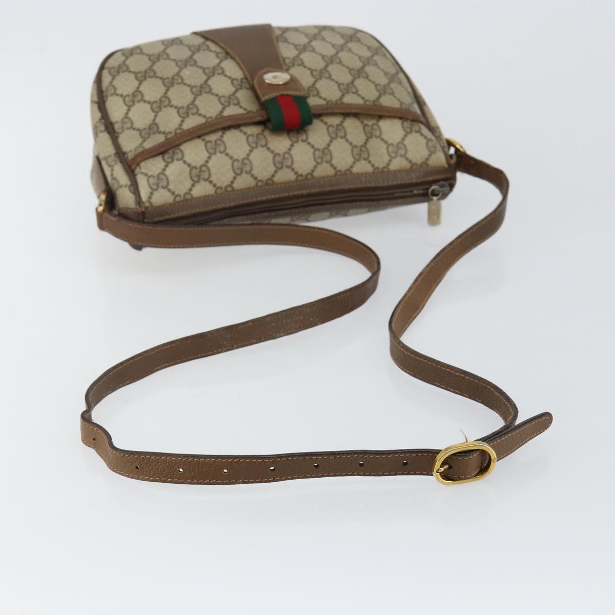 GUCCI GG Supreme Web Sherry Line Shoulder Bag Beige Gold 89 02 032 Auth bs29622