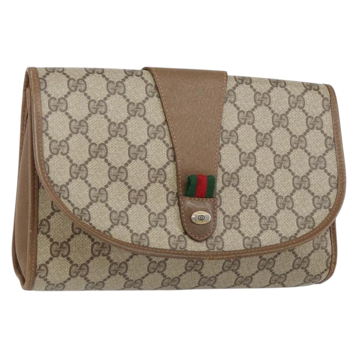 GUCCI GG Supreme Web Sherry Line Bag PVC Beige Gold 89 01 030 Auth bs29623