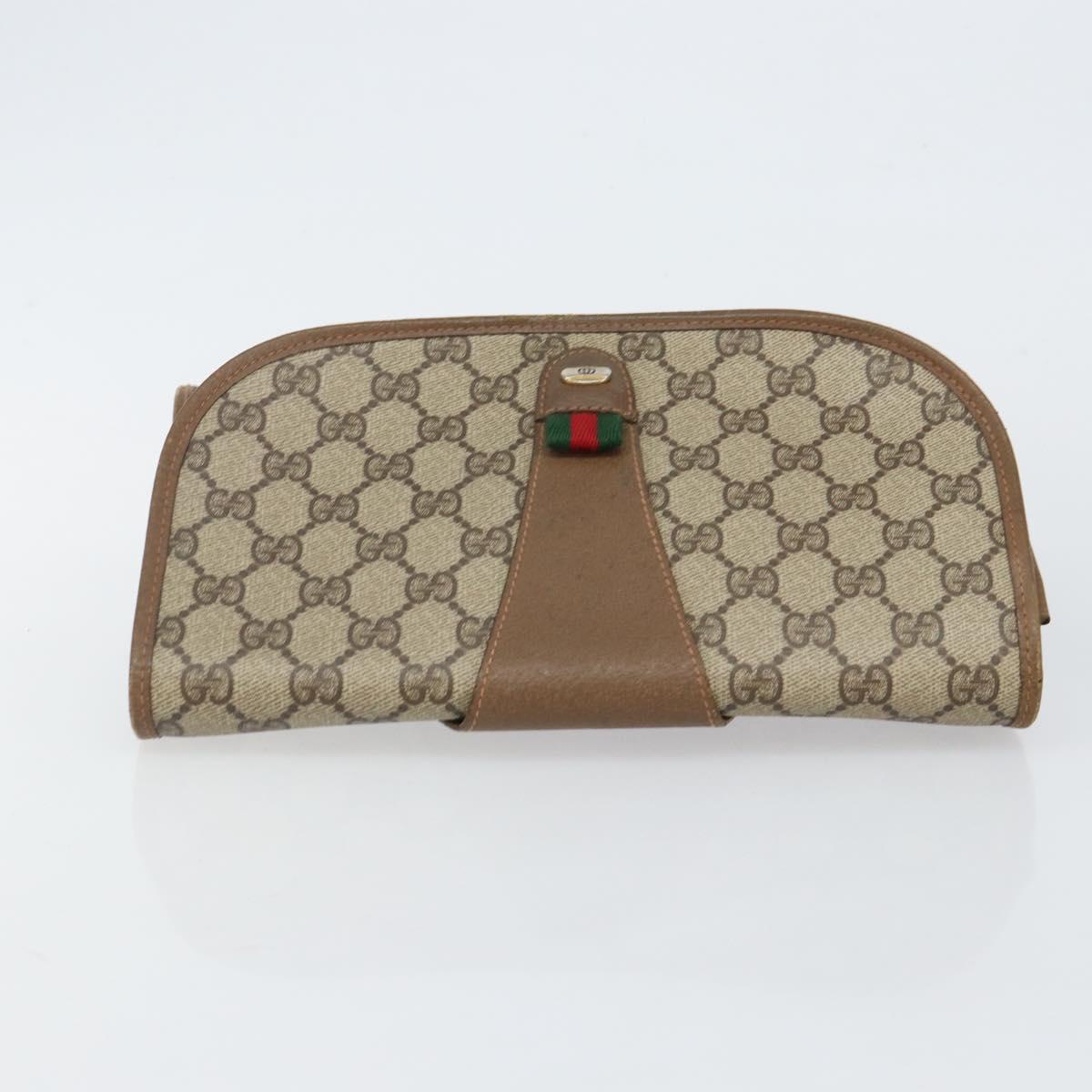 GUCCI GG Supreme Web Sherry Line Bag PVC Beige Gold 89 01 030 Auth bs29623