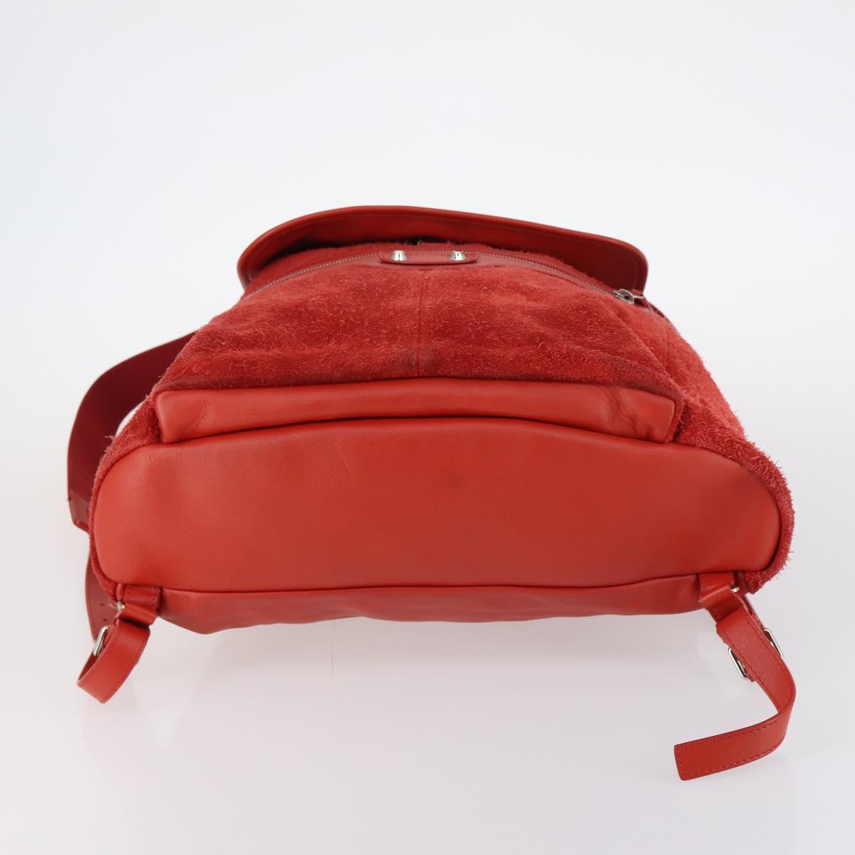 BALENCIAGA Backpack Suede Red Silver Auth bs29626