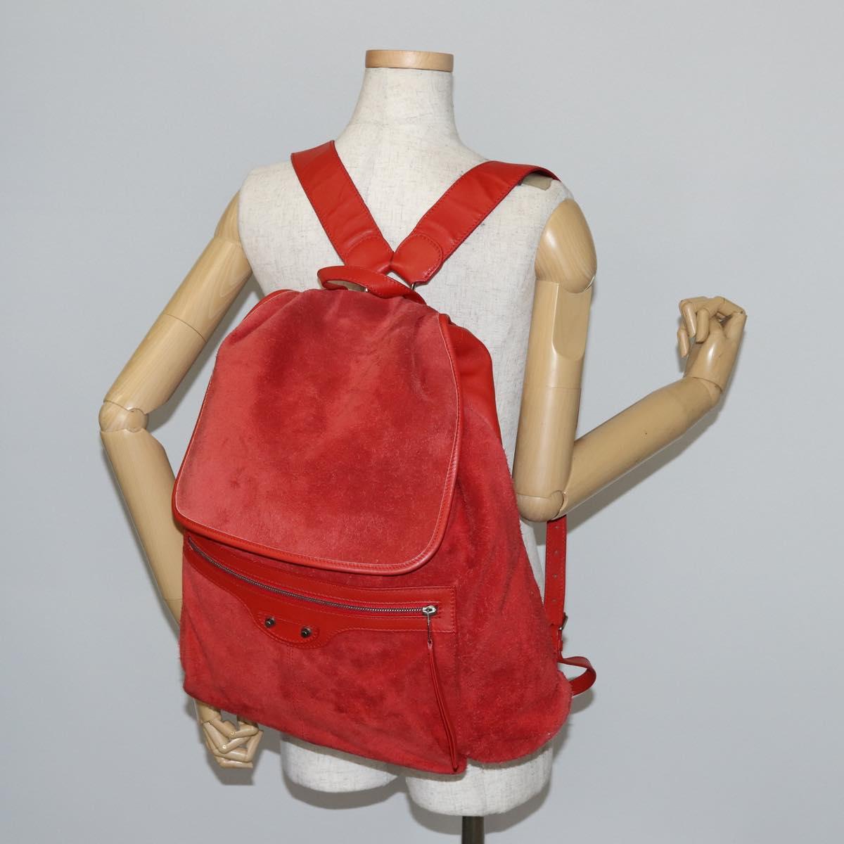 BALENCIAGA Backpack Suede Red Silver Auth bs29626