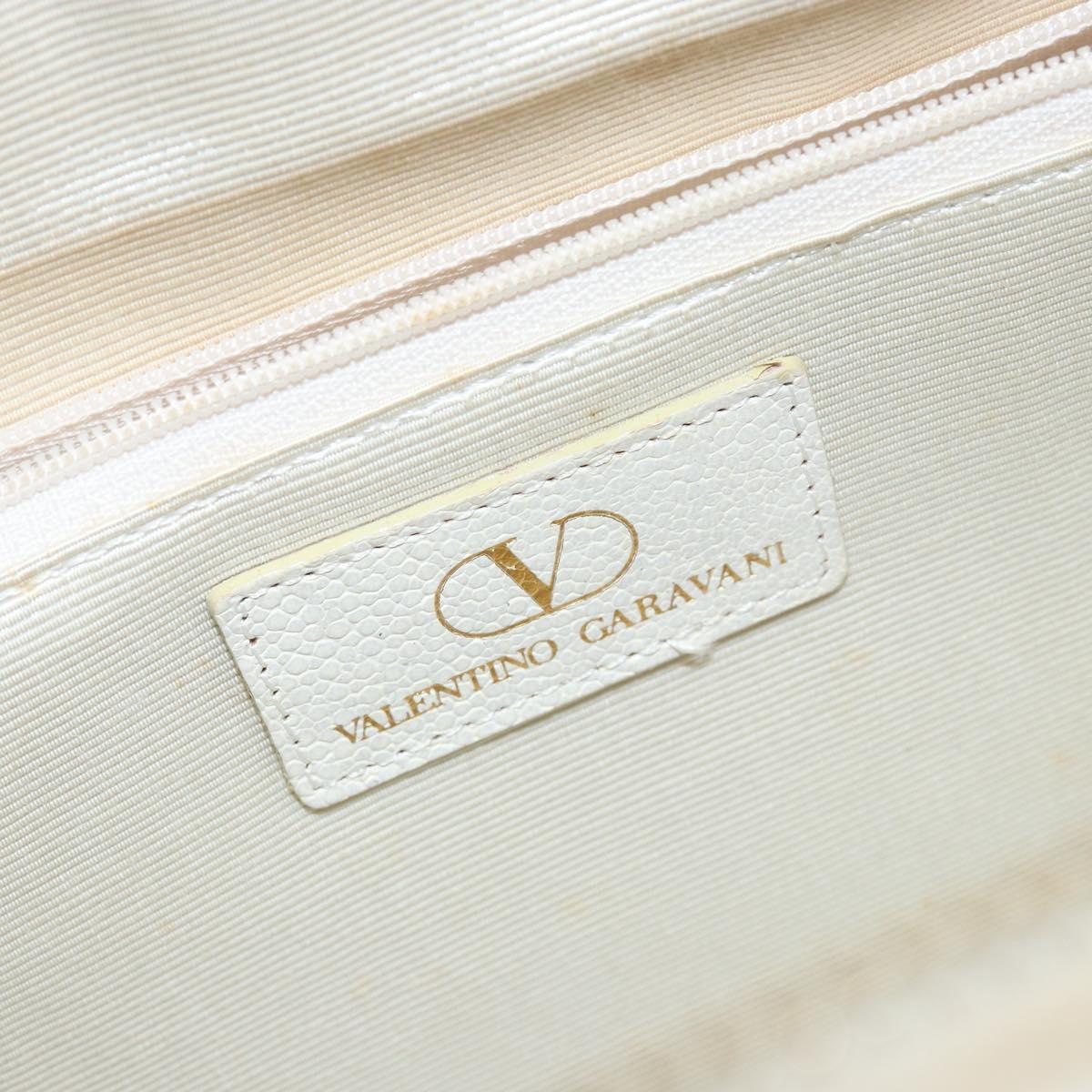VALENTINO Hand Bag Leather White Gold Auth bs29636