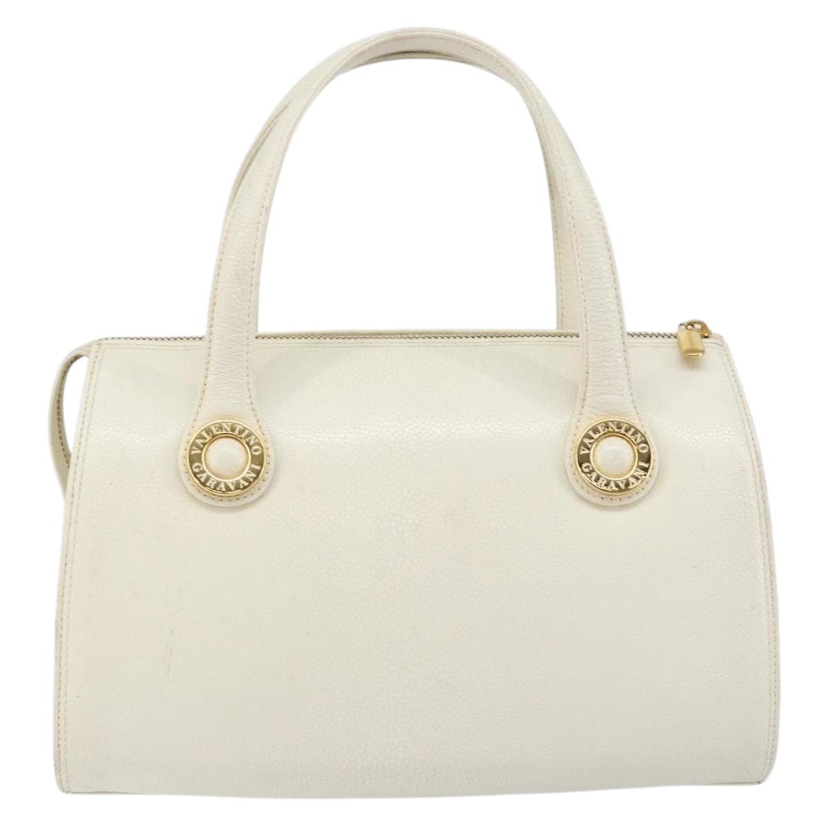 VALENTINO Hand Bag Leather White Gold Auth bs29636
