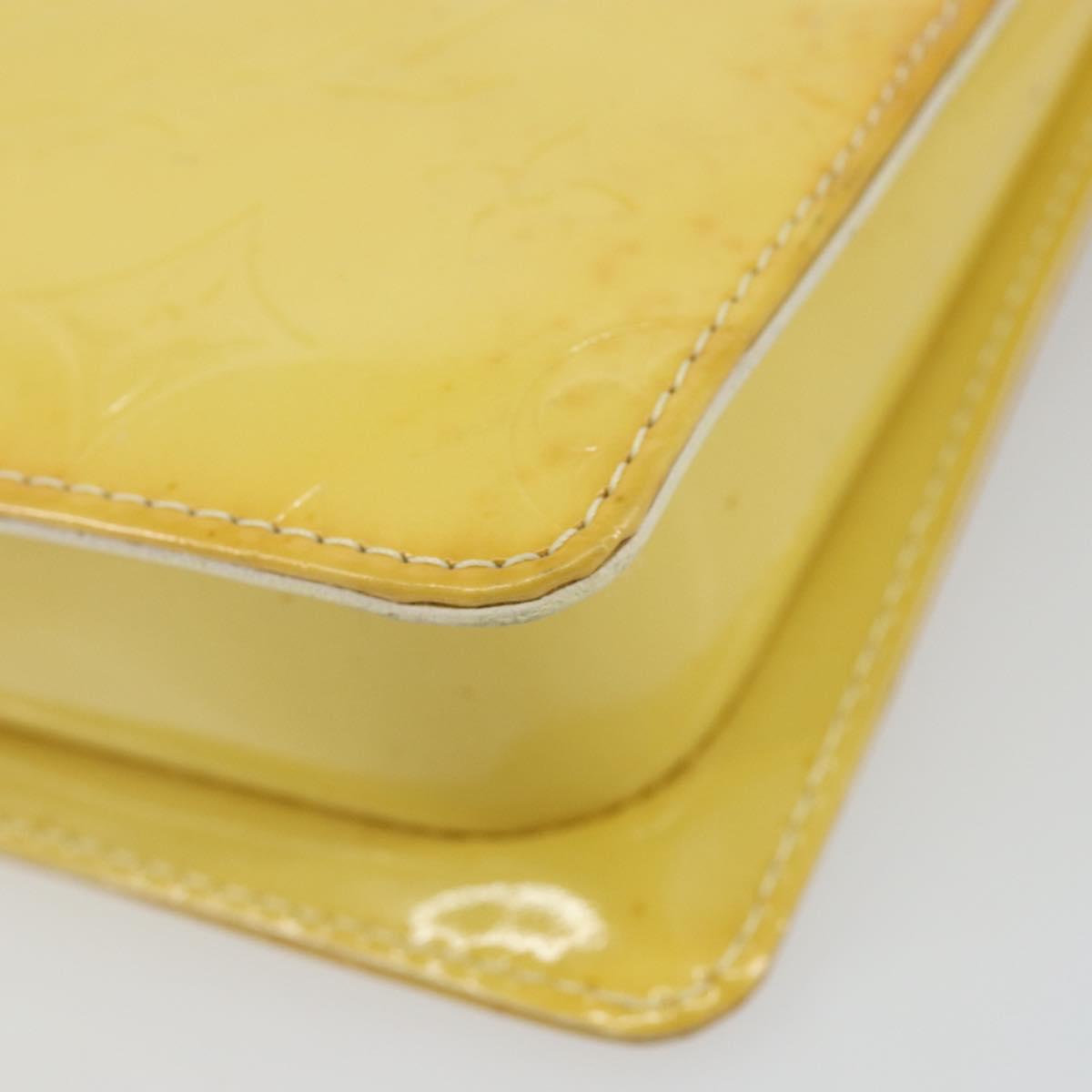 LOUIS VUITTON Monogram Vernis Motto Pouch Lime Yellow M91059 LV Auth bs29653