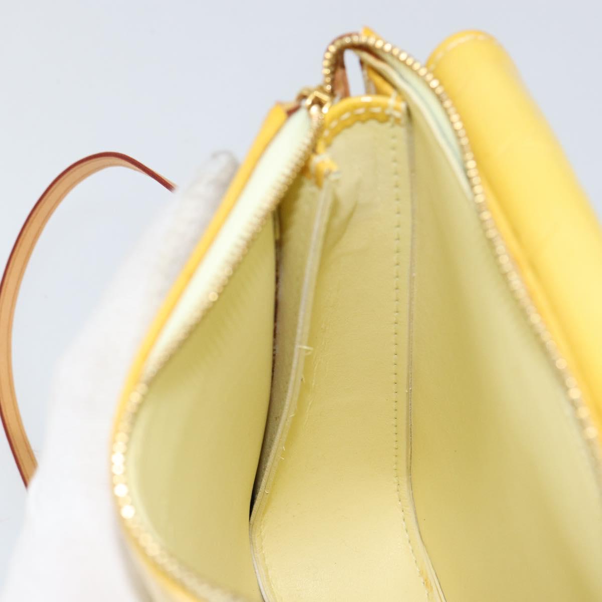 LOUIS VUITTON Monogram Vernis Motto Pouch Lime Yellow M91059 LV Auth bs29653