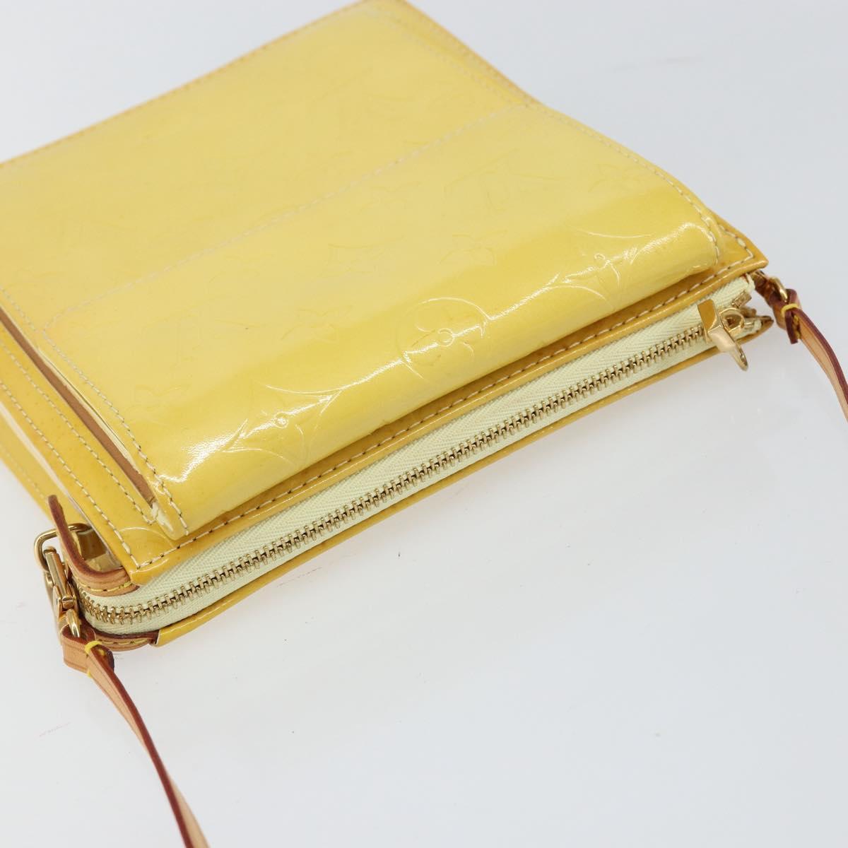 LOUIS VUITTON Monogram Vernis Motto Pouch Lime Yellow M91059 LV Auth bs29653