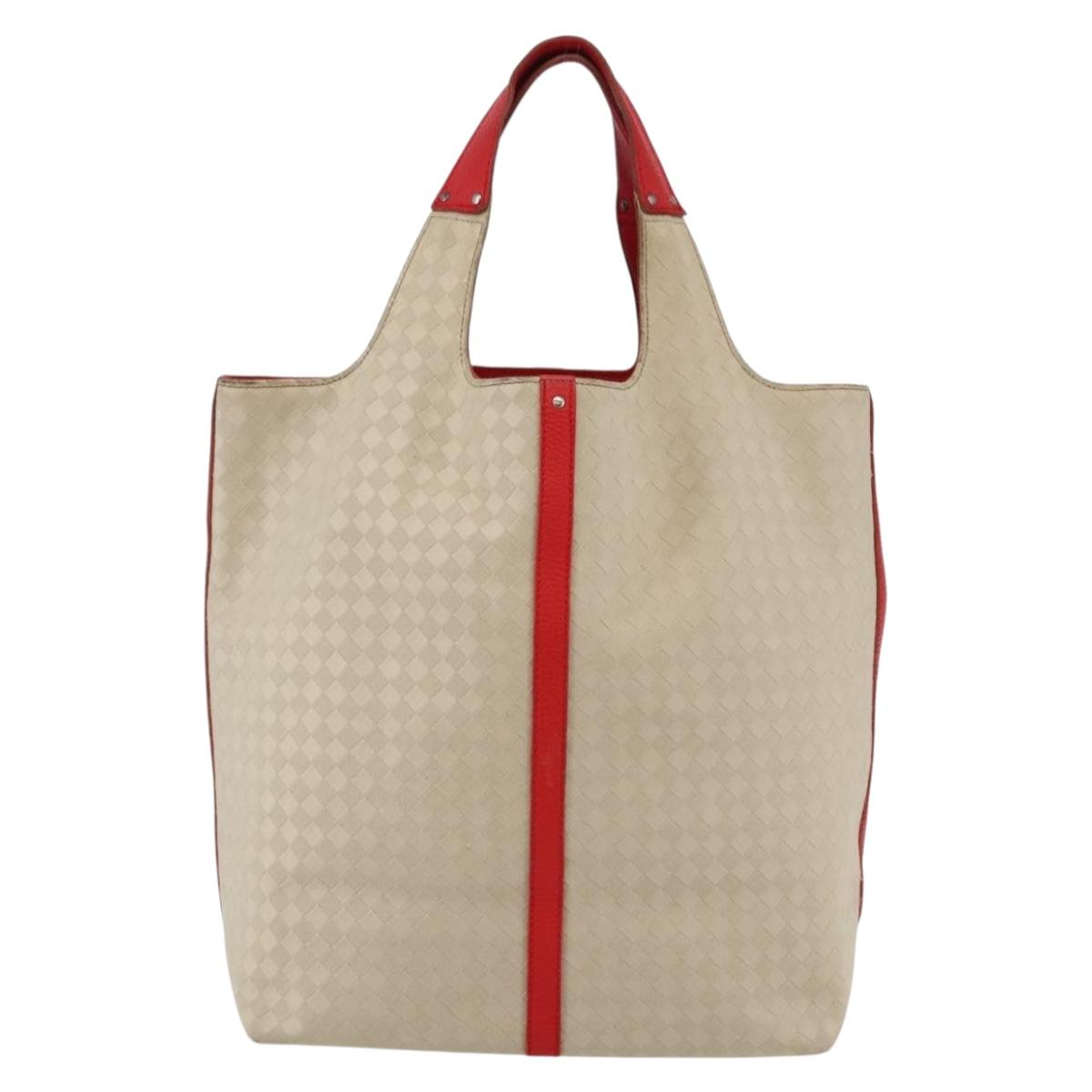 BOTTEGA VENETA INTRECCIATO Tote Bag Canvas Beige Silver Auth bs29655