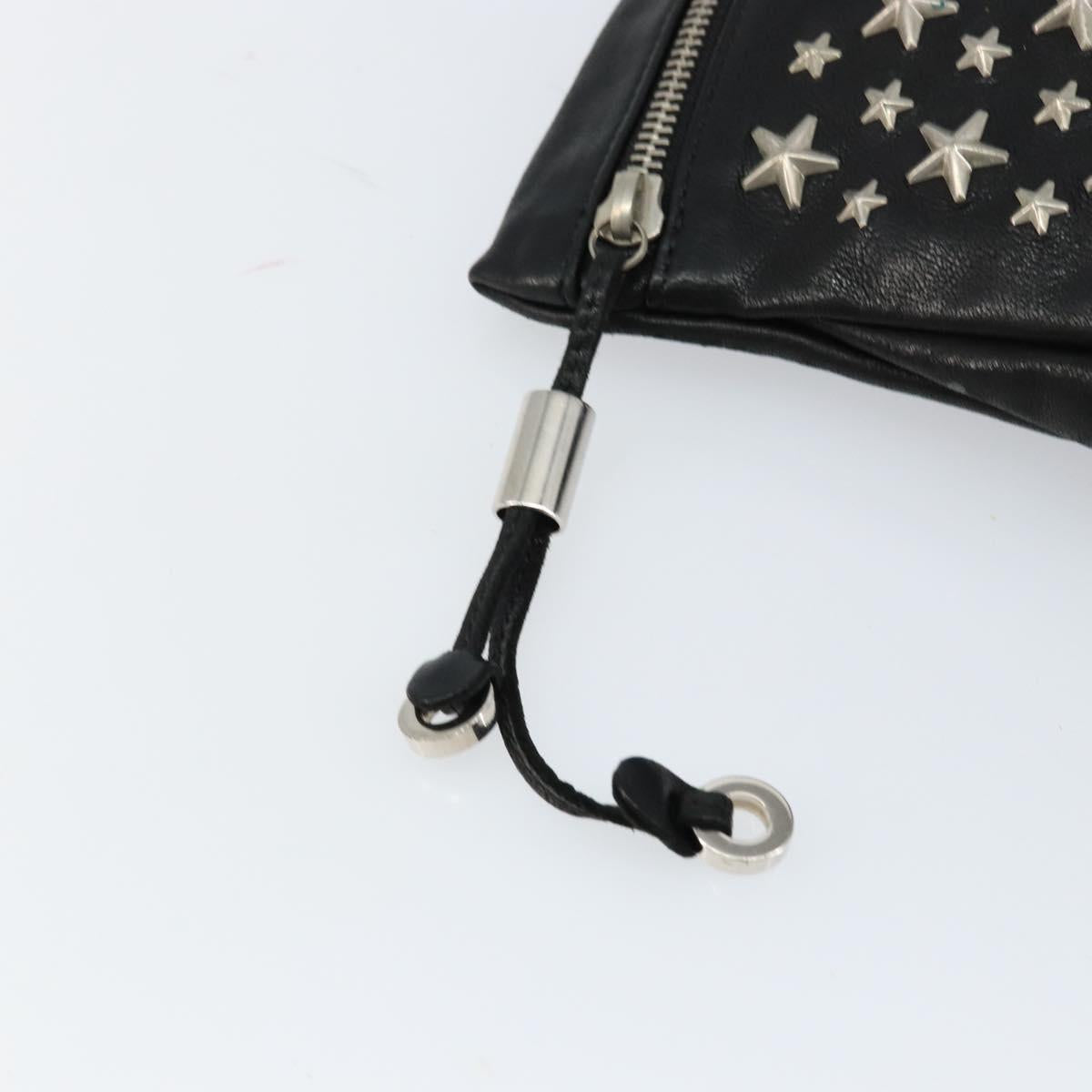 Jimmy Choo Star Studs Clutch Bag Leather Black Silver Auth bs29658