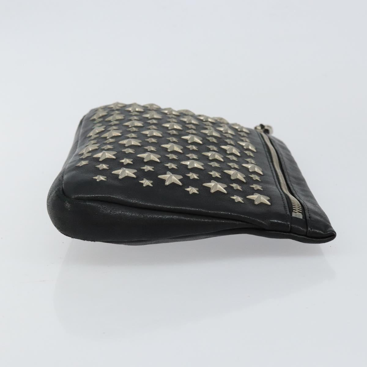 Jimmy Choo Star Studs Clutch Bag Leather Black Silver Auth bs29658