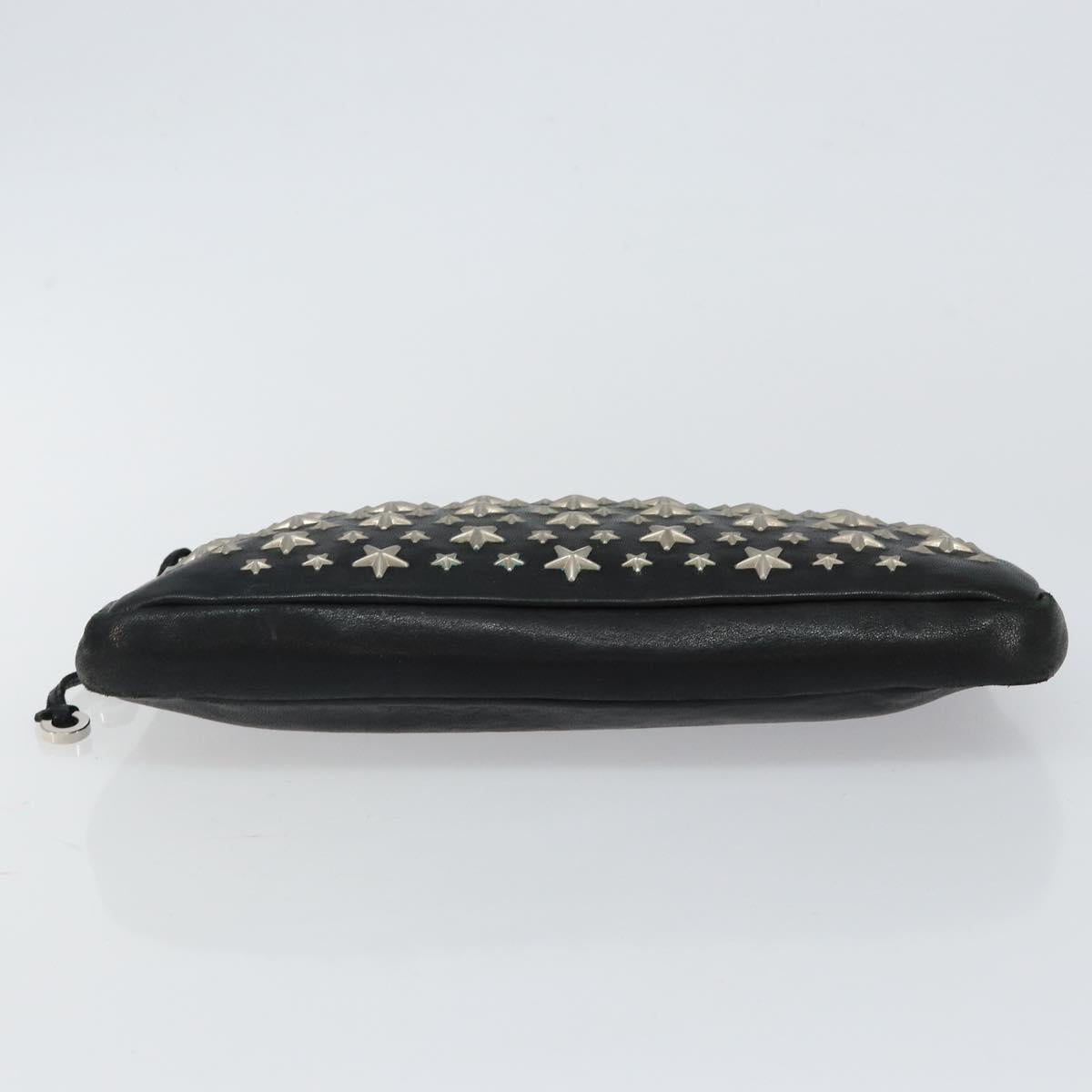 Jimmy Choo Star Studs Clutch Bag Leather Black Silver Auth bs29658