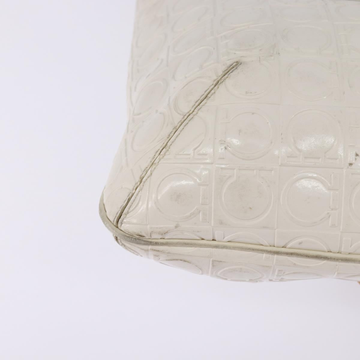 Salvatore Ferragamo Gancini Hand Bag Patent leather 2way White Gold Auth bs29662