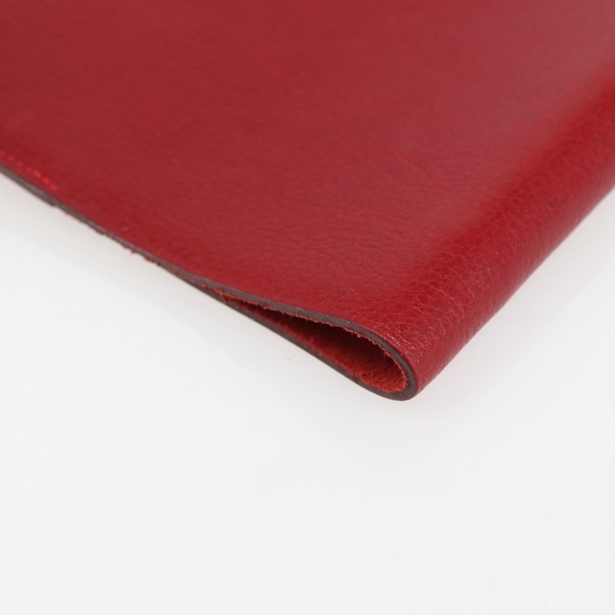 HERMES CD Case Leather Red Silver Auth bs29665