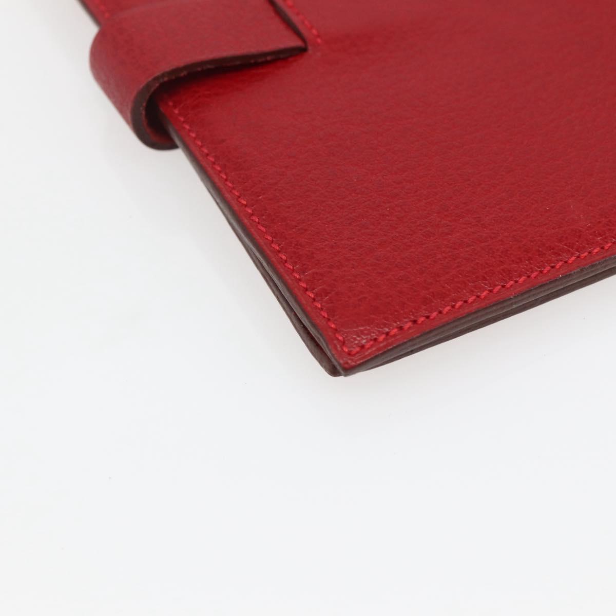 HERMES CD Case Leather Red Silver Auth bs29665