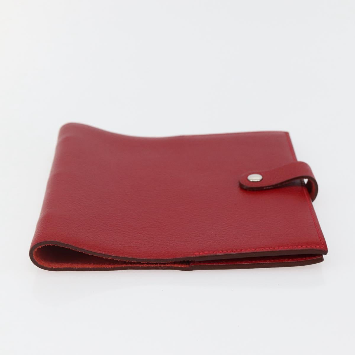 HERMES CD Case Leather Red Silver Auth bs29665