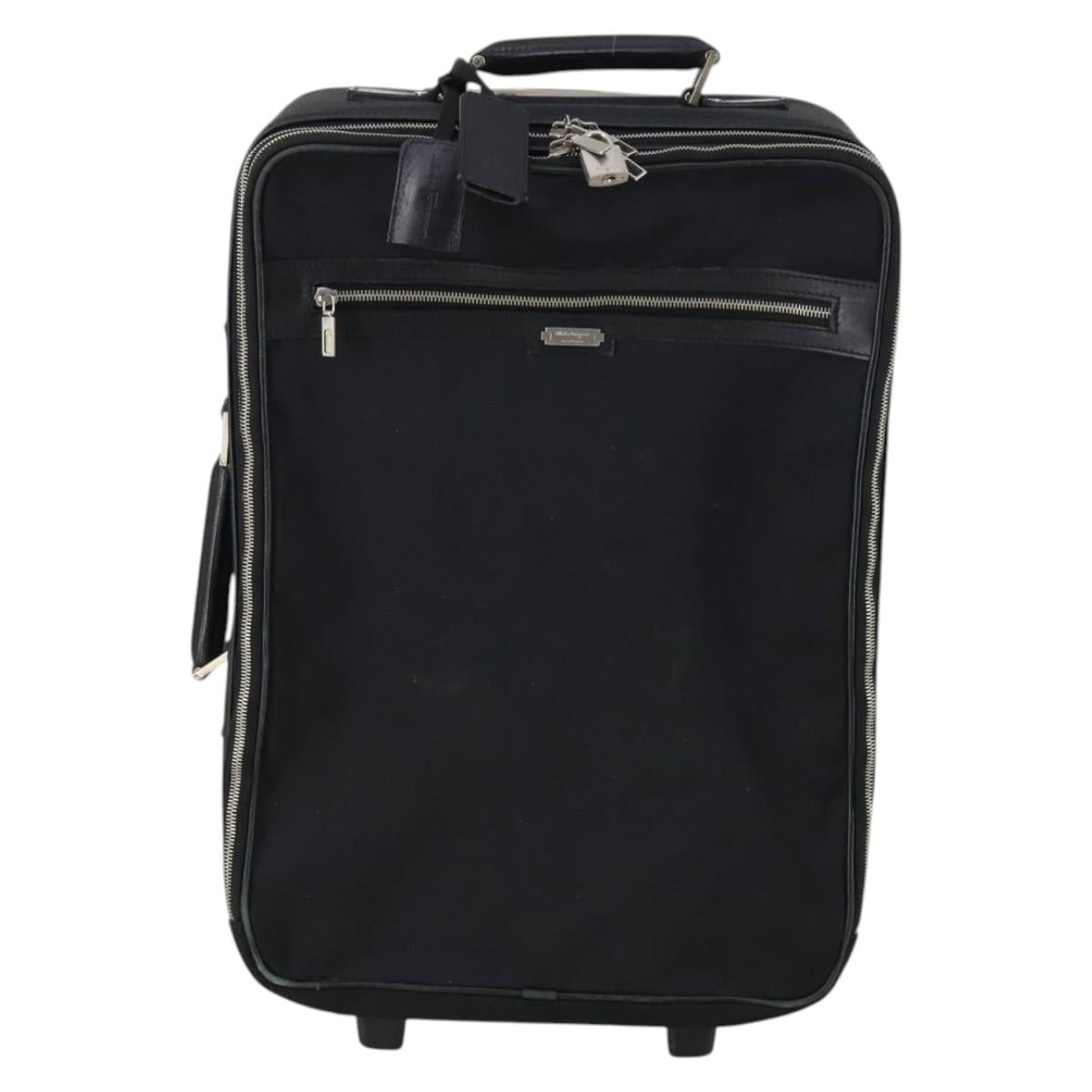 Salvatore Ferragamo Suitcase Canvas Black Silver Auth bs29676