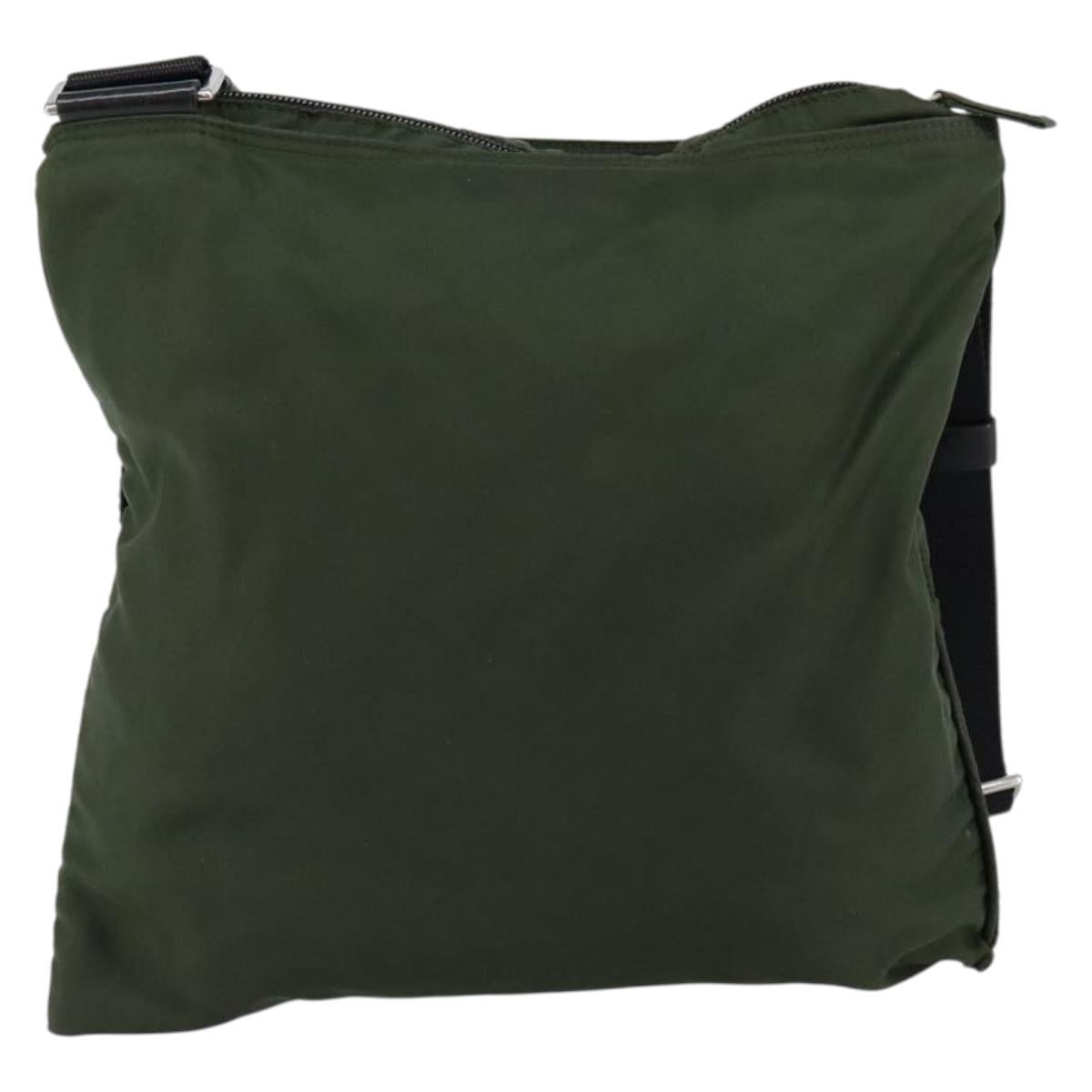 PRADA Shoulder Bag Nylon Khaki Silver Auth bs29677