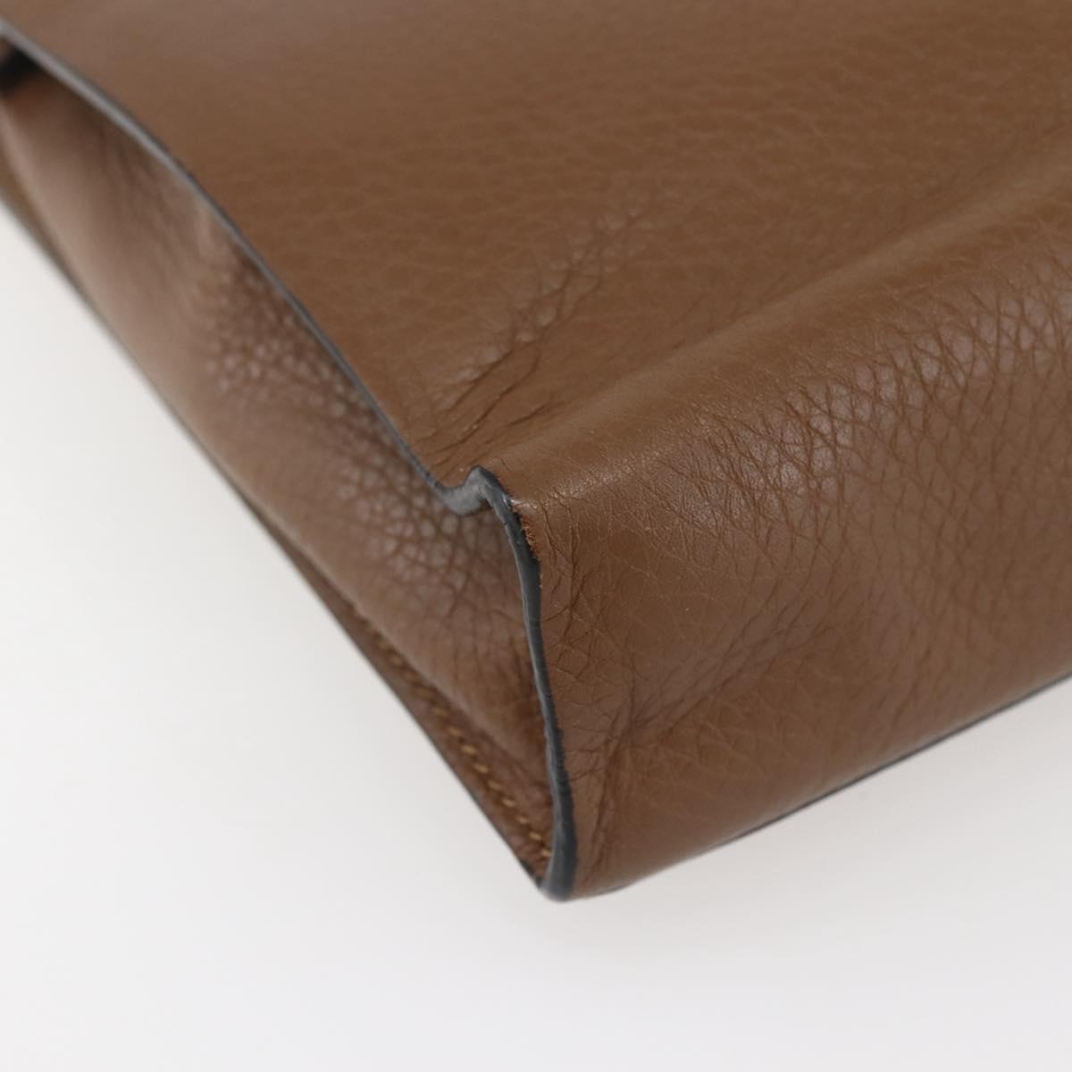 VALENTINO Clutch Bag Leather Brown Silver Auth bs29681
