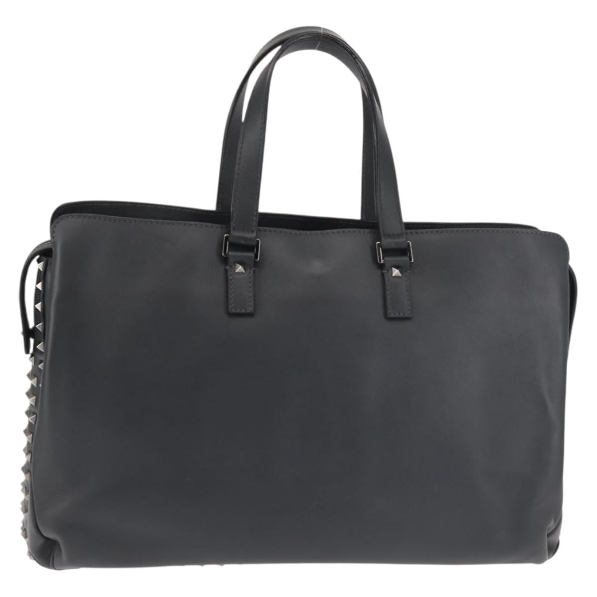 VALENTINO Business Bag Leather Gray Silver Auth bs29682