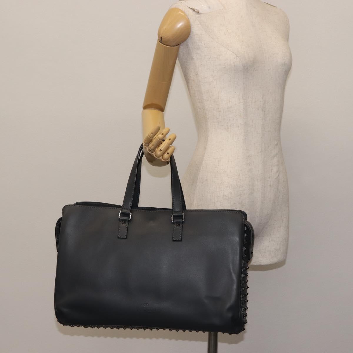 VALENTINO Business Bag Leather Gray Silver Auth bs29682