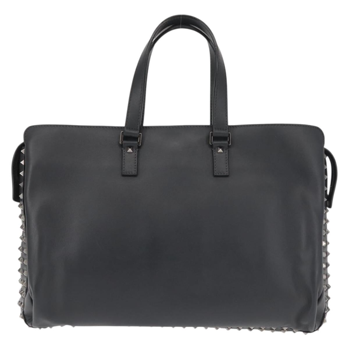 VALENTINO Business Bag Leather Gray Silver Auth bs29682