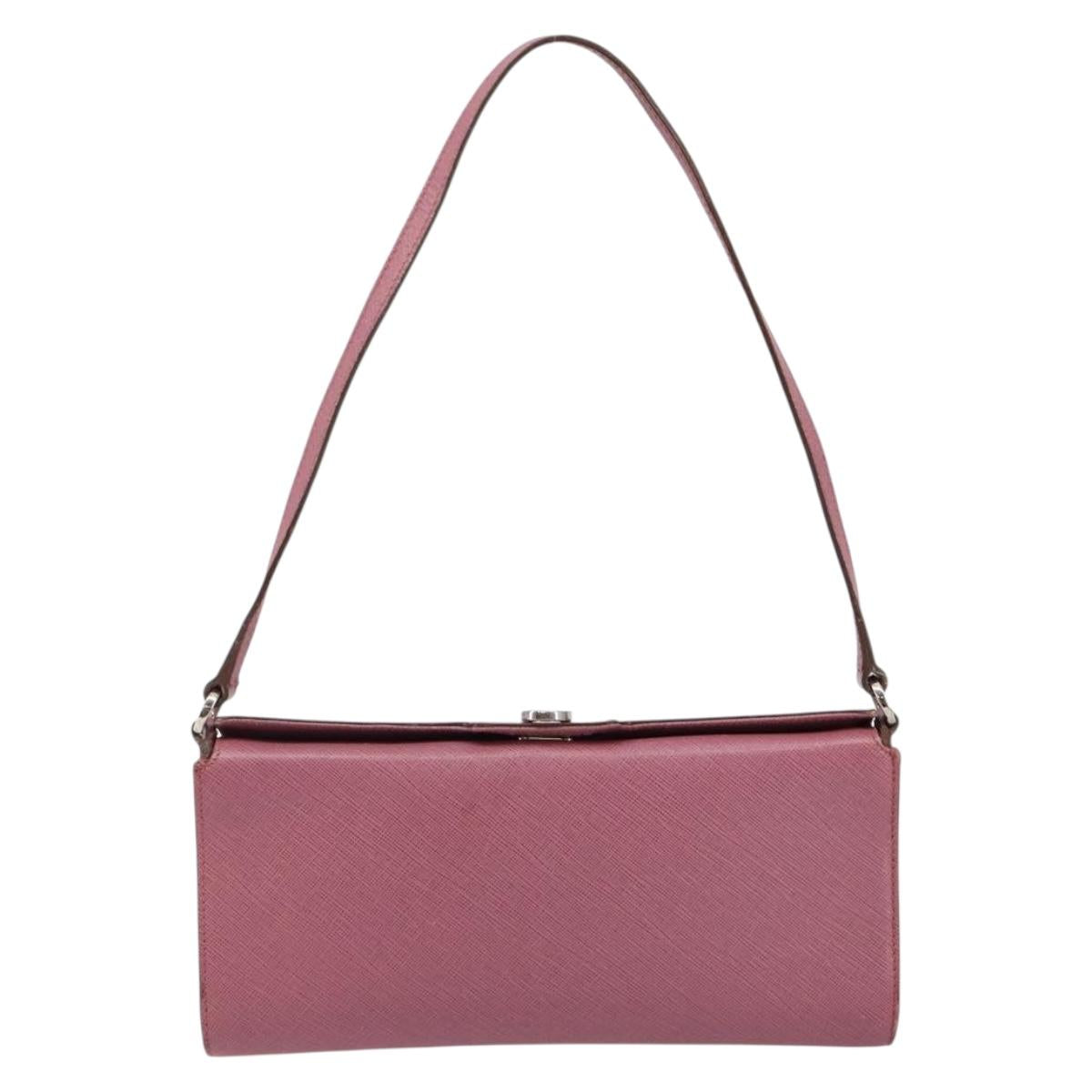 Salvatore Ferragamo Gancini Shoulder Pouch Leather Pink Silver Auth bs29685