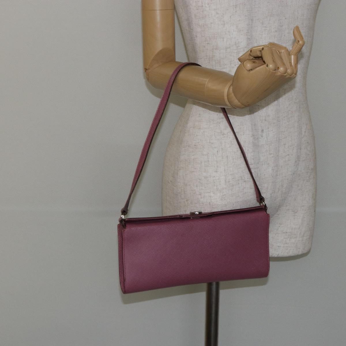 Salvatore Ferragamo Gancini Shoulder Pouch Leather Pink Silver Auth bs29685