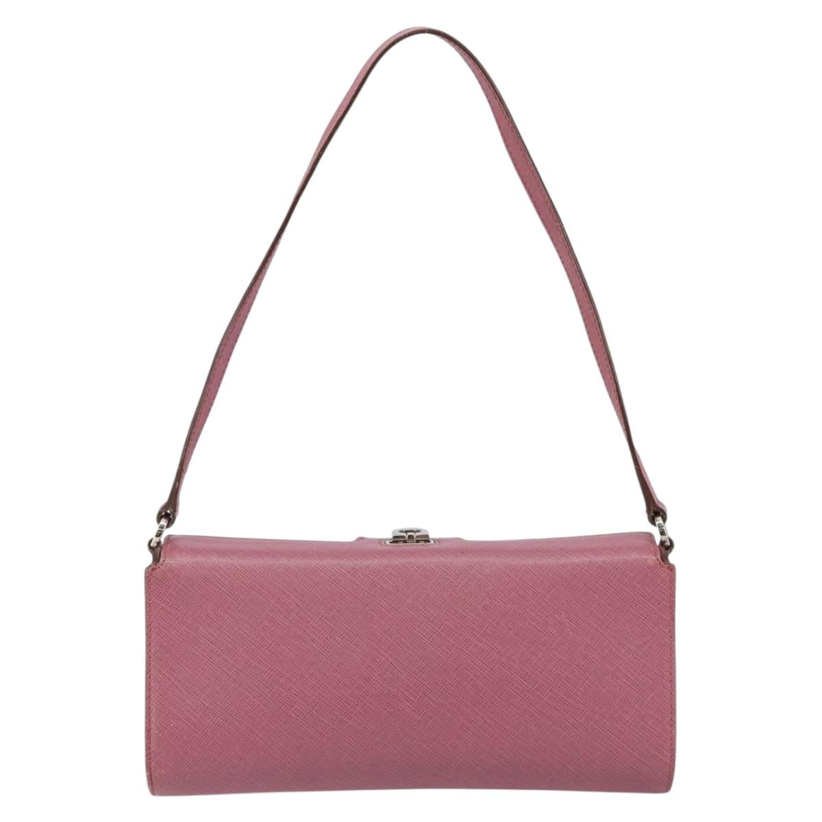 Salvatore Ferragamo Gancini Shoulder Pouch Leather Pink Silver Auth bs29685