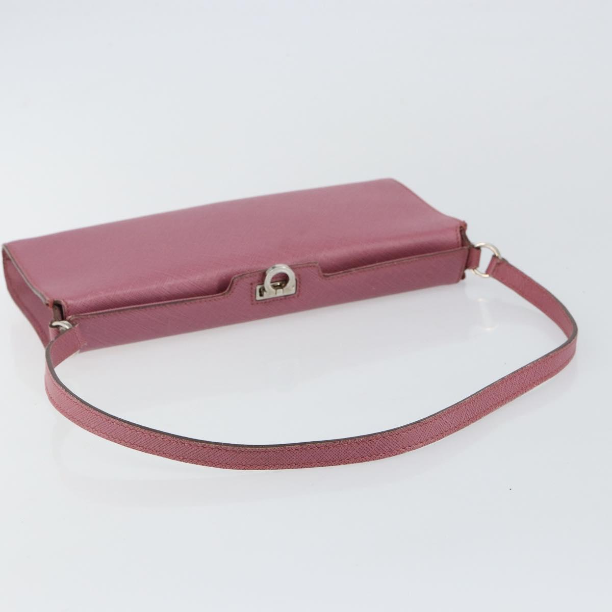 Salvatore Ferragamo Gancini Shoulder Pouch Leather Pink Silver Auth bs29685