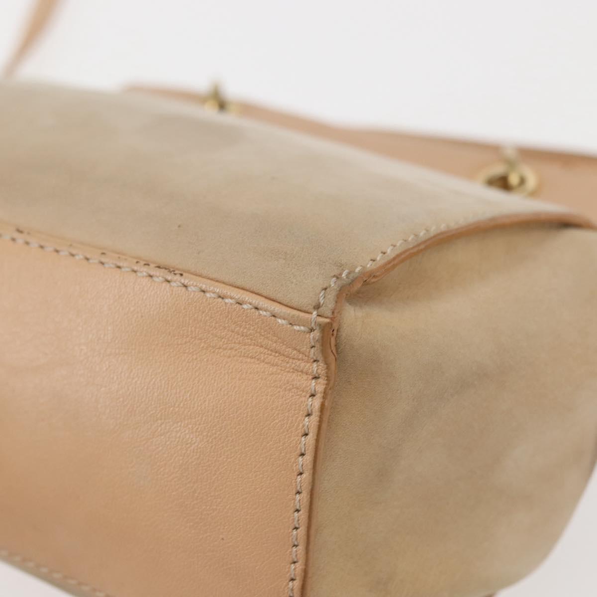 CELINE Shoulder Bag Suede Leather 2way Beige Gold Auth bs29686