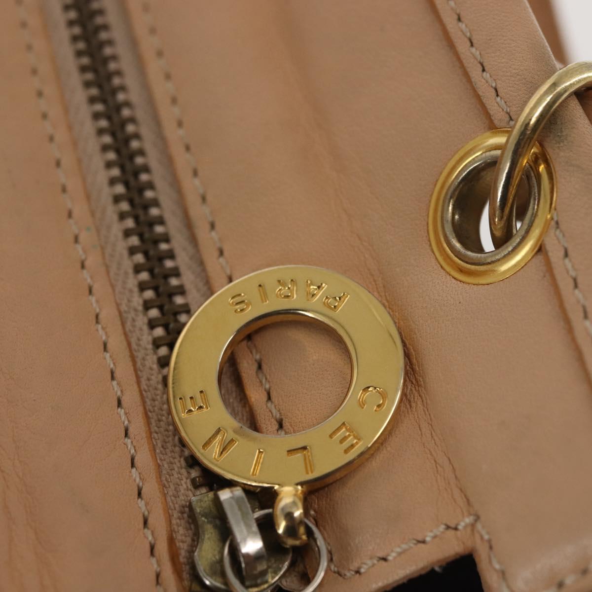 CELINE Shoulder Bag Suede Leather 2way Beige Gold Auth bs29686