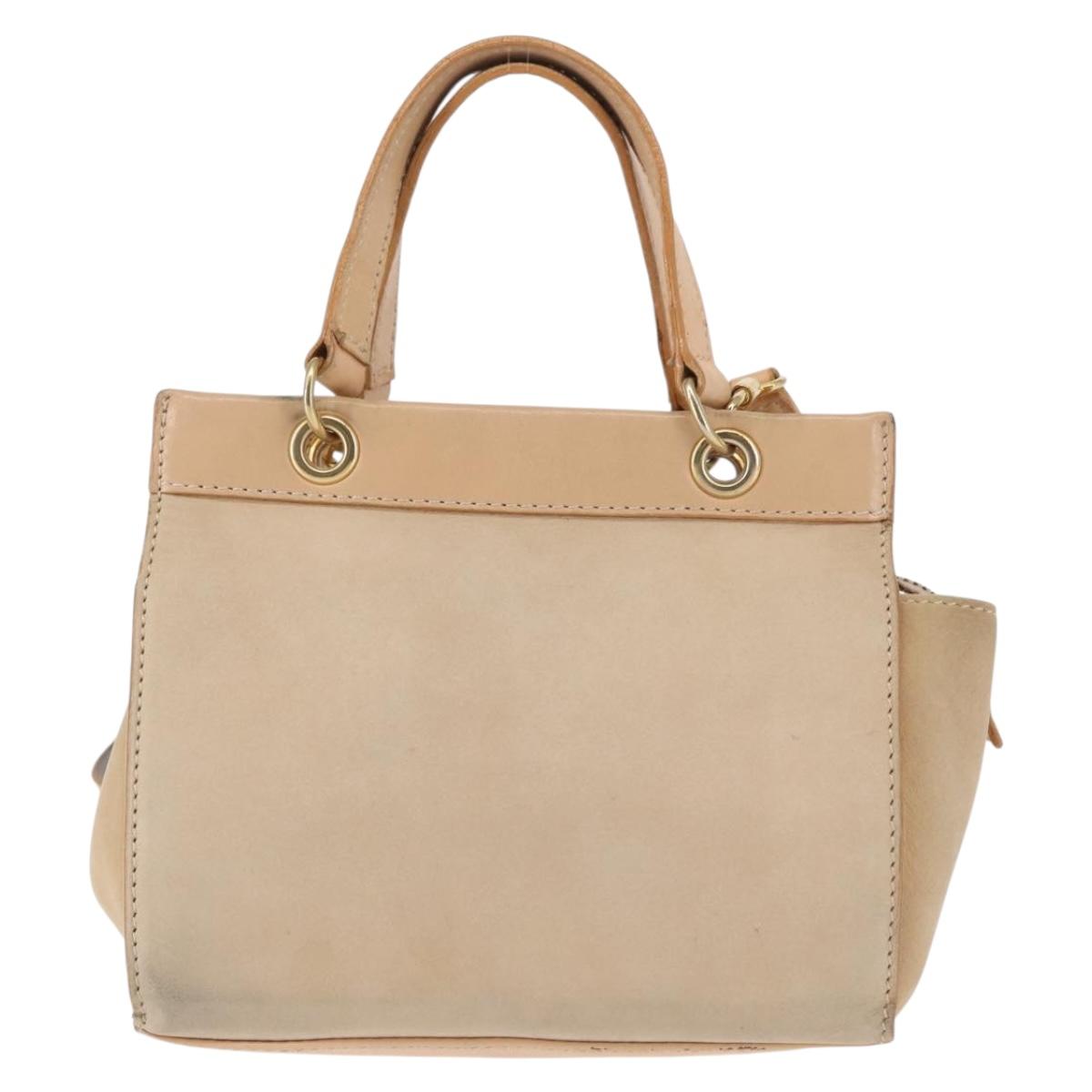 CELINE Shoulder Bag Suede Leather 2way Beige Gold Auth bs29686