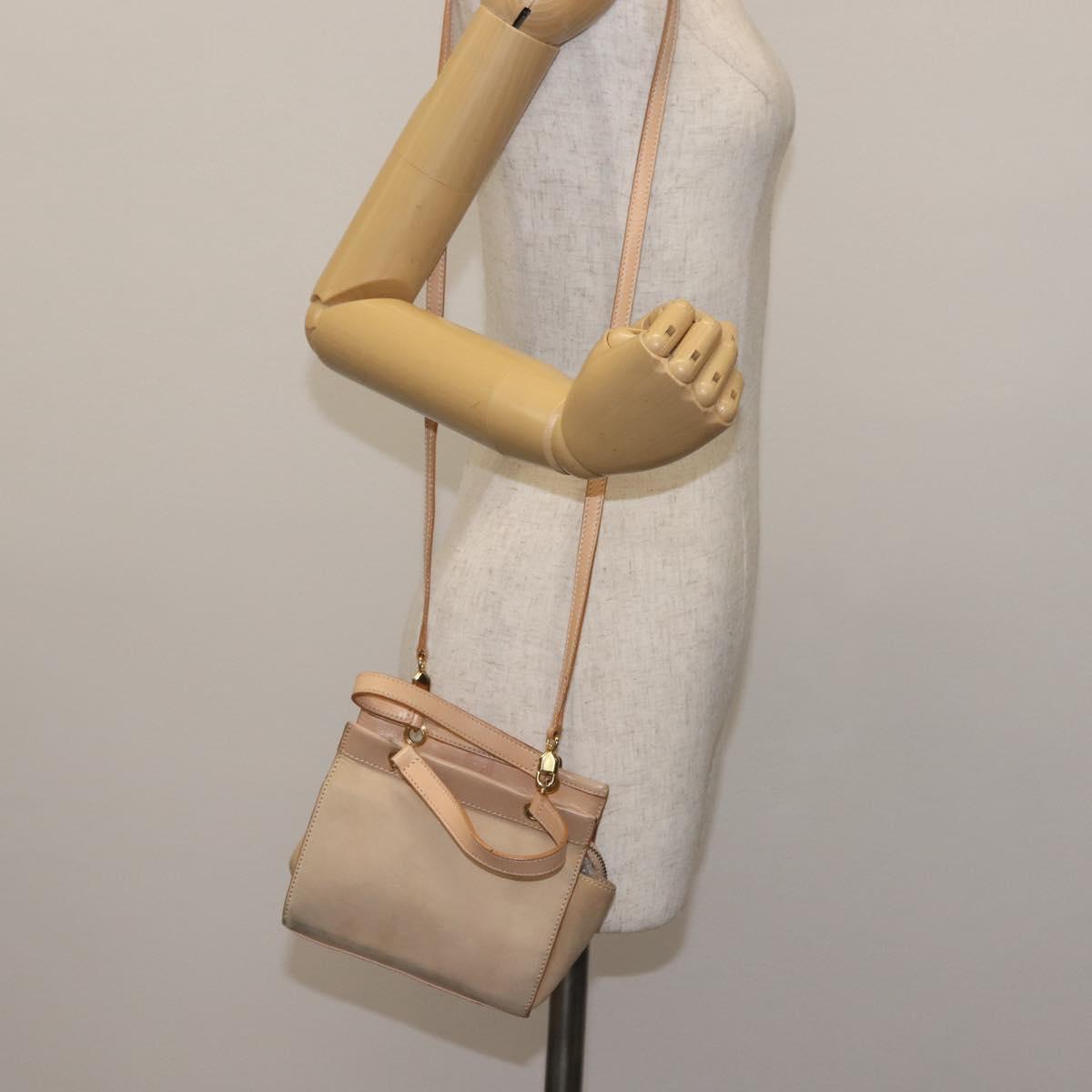 CELINE Shoulder Bag Suede Leather 2way Beige Gold Auth bs29686