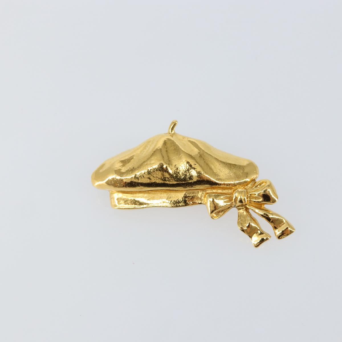 CHANEL Beret Brooch metal Gold Tone CC Auth bs29695