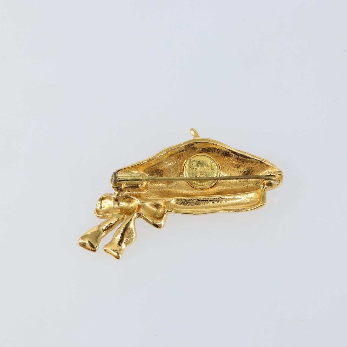 CHANEL Beret Brooch metal Gold Tone CC Auth bs29695
