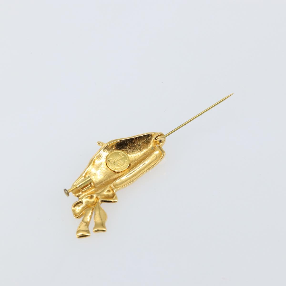 CHANEL Beret Brooch metal Gold Tone CC Auth bs29695