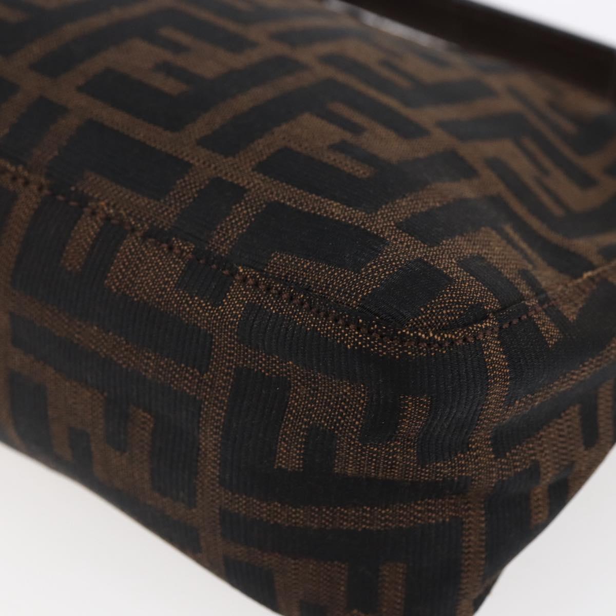 FENDI Hand Pouch Zucca Canvas Black Brown Auth bs29696