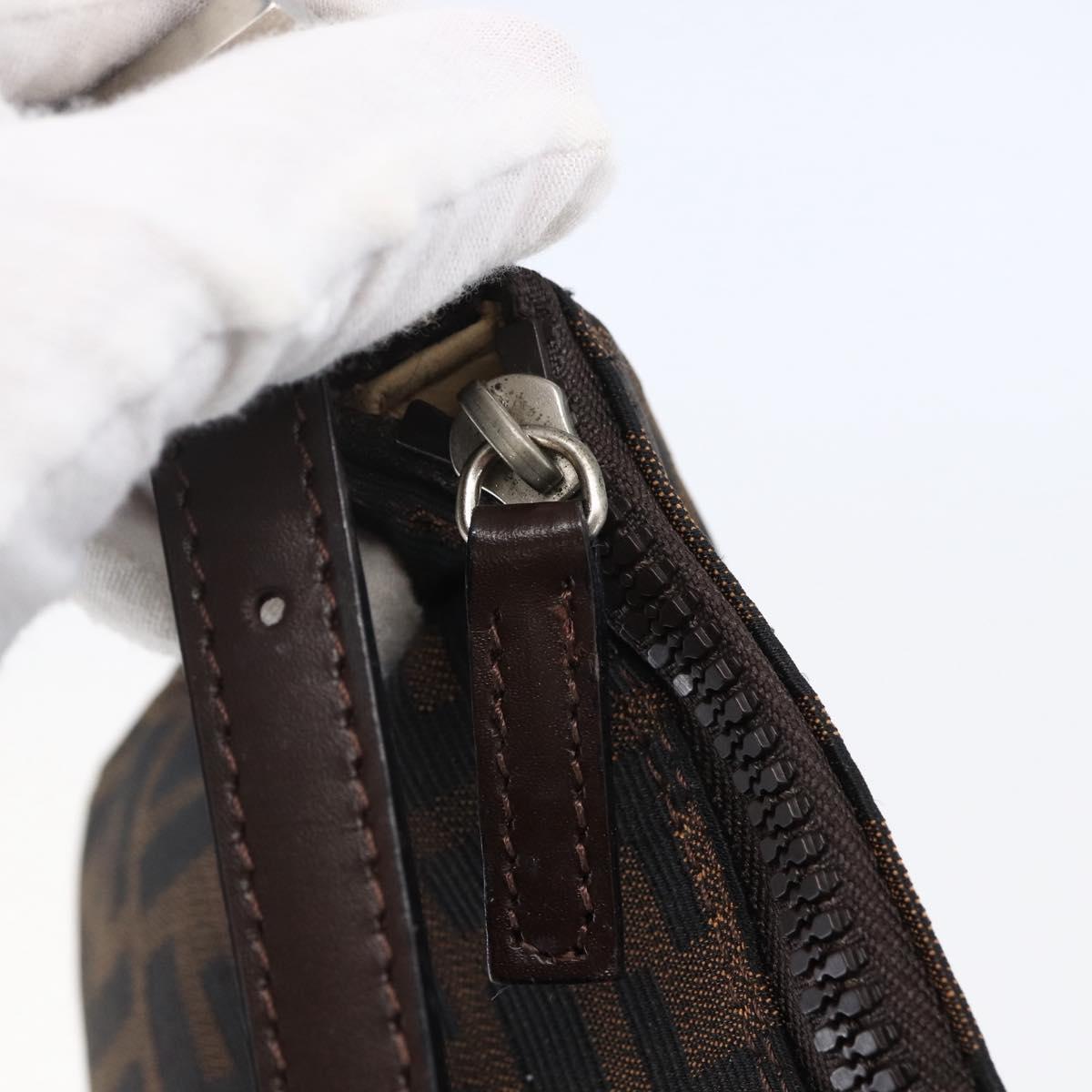 FENDI Hand Pouch Zucca Canvas Black Brown Auth bs29696