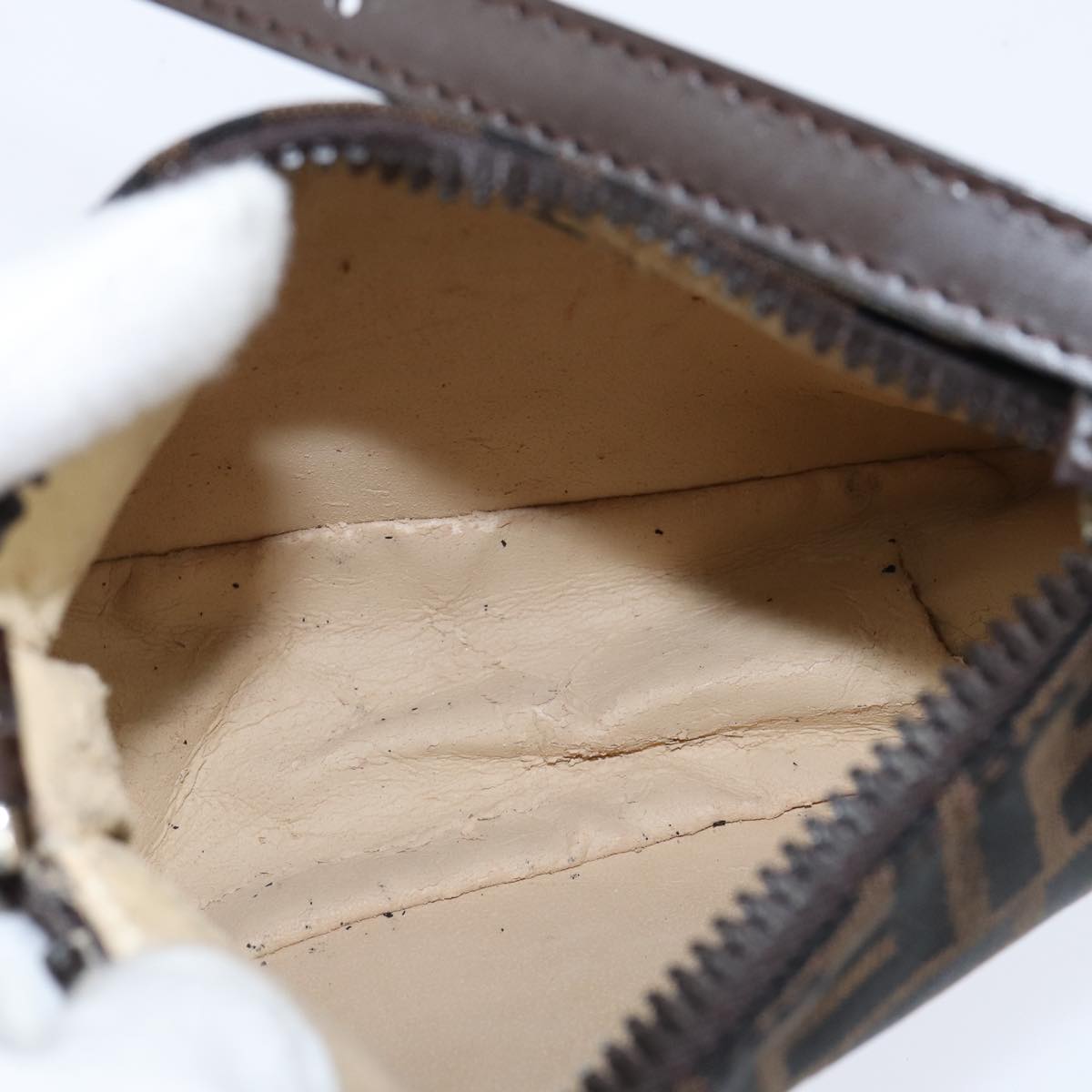 FENDI Hand Pouch Zucca Canvas Black Brown Auth bs29696