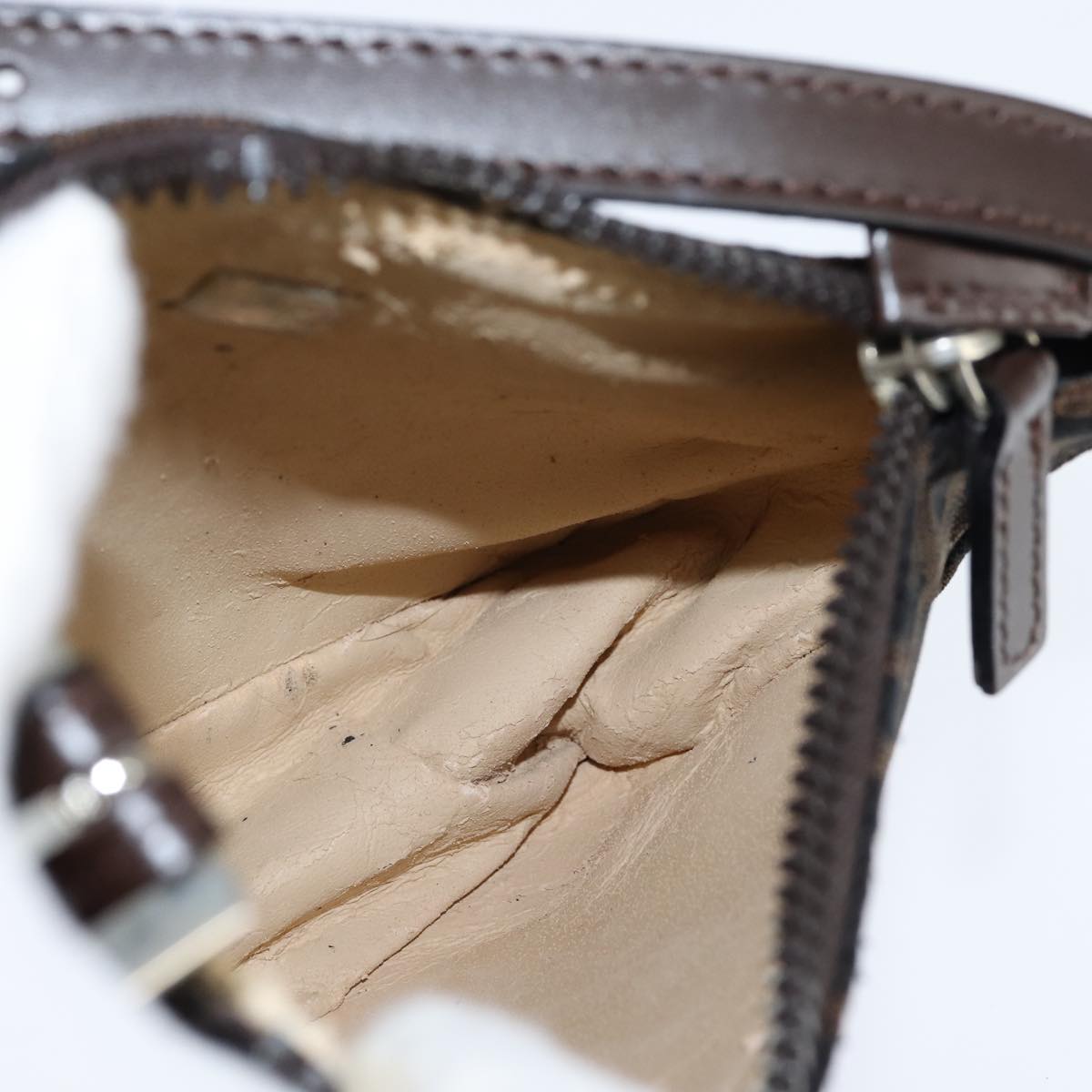 FENDI Hand Pouch Zucca Canvas Black Brown Auth bs29696