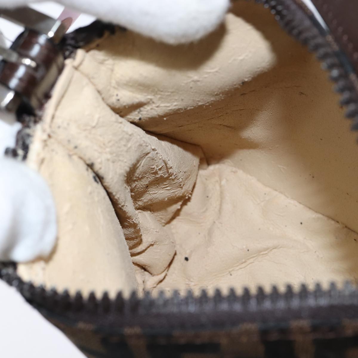 FENDI Hand Pouch Zucca Canvas Black Brown Auth bs29696