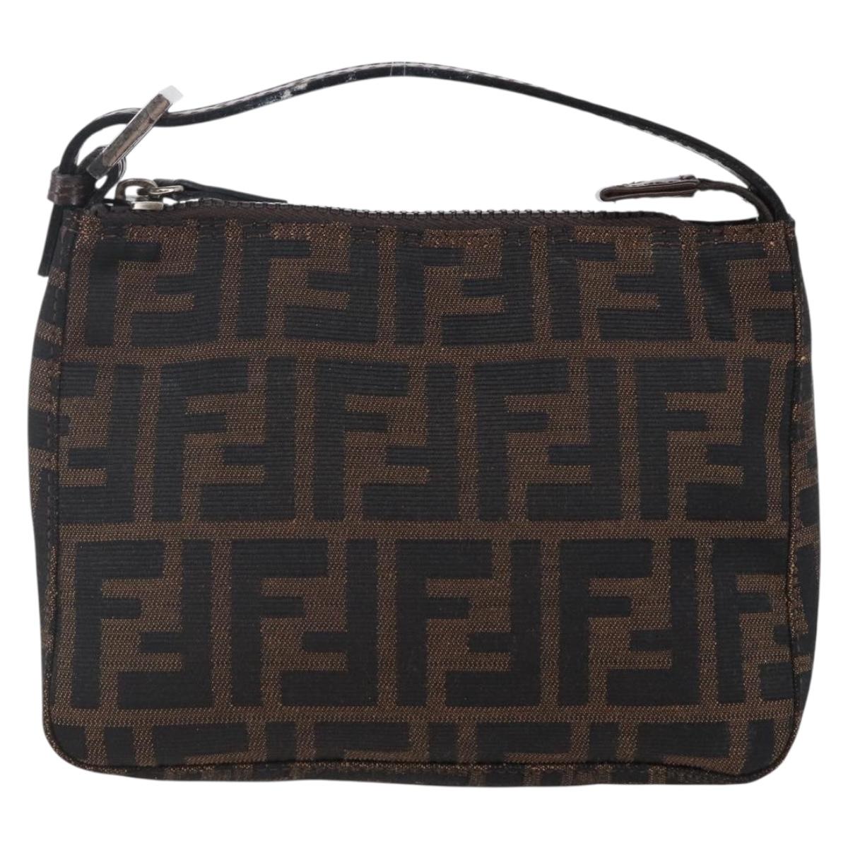 FENDI Hand Pouch Zucca Canvas Black Brown Auth bs29696