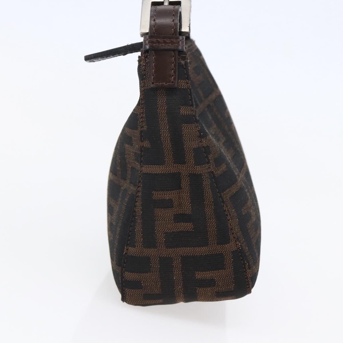FENDI Hand Pouch Zucca Canvas Black Brown Auth bs29696