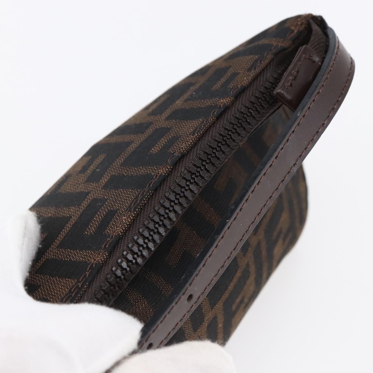 FENDI Hand Pouch Zucca Canvas Black Brown Auth bs29696