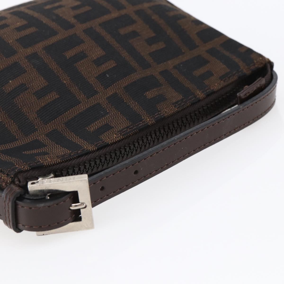 FENDI Hand Pouch Zucca Canvas Black Brown Auth bs29696