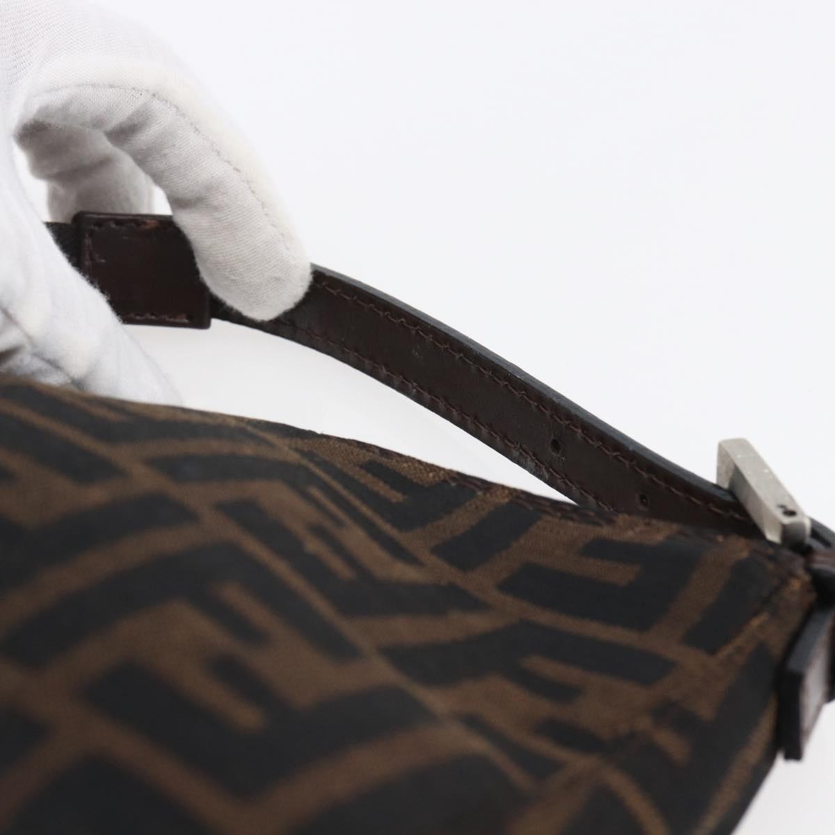 FENDI Hand Pouch Zucca Canvas Black Brown Auth bs29696
