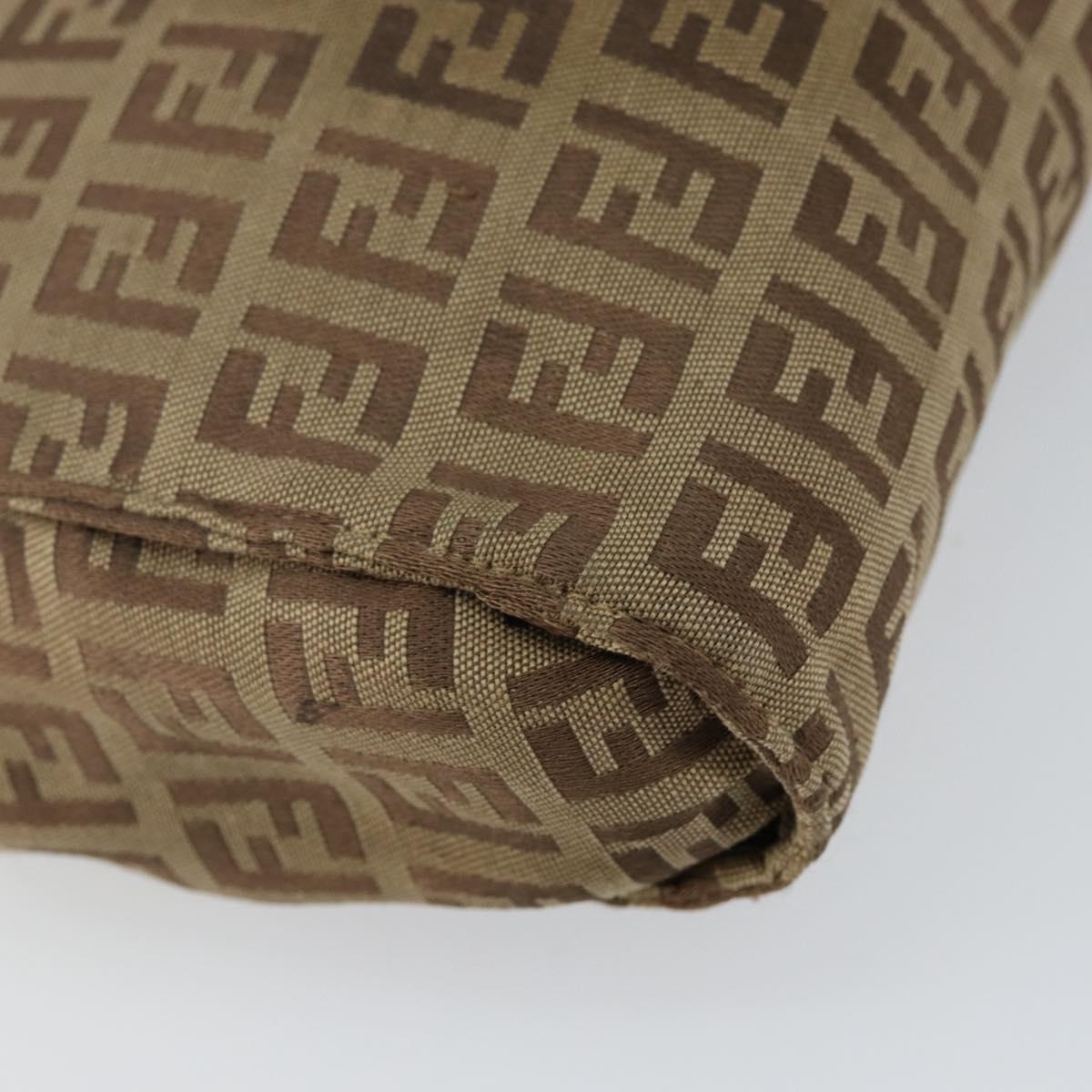 FENDI Zucchino Canvas Pouch Beige Silver Auth bs29698