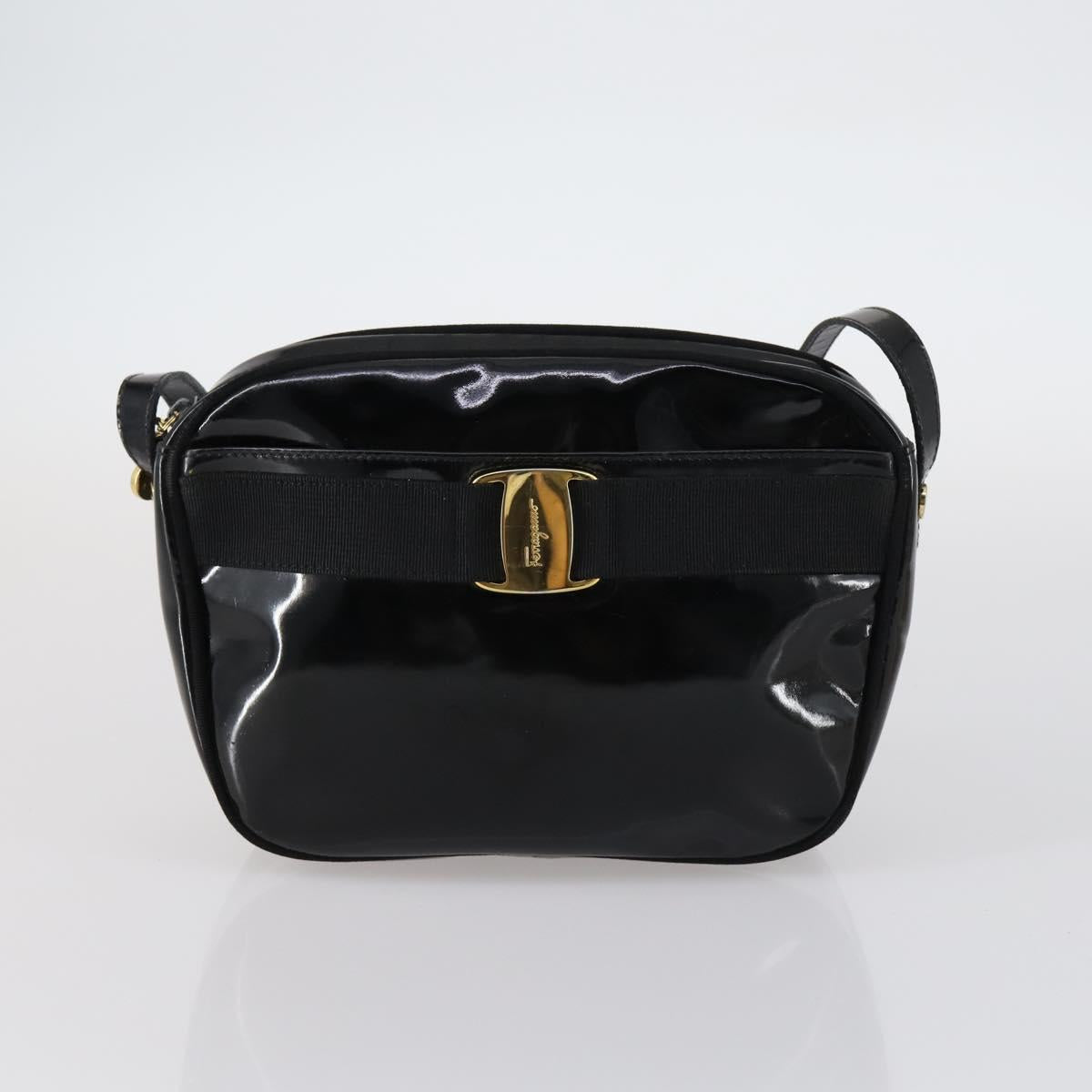 Salvatore Ferragamo Bag Enamel Canvas Leather 7Set Black Brown Auth bs29709