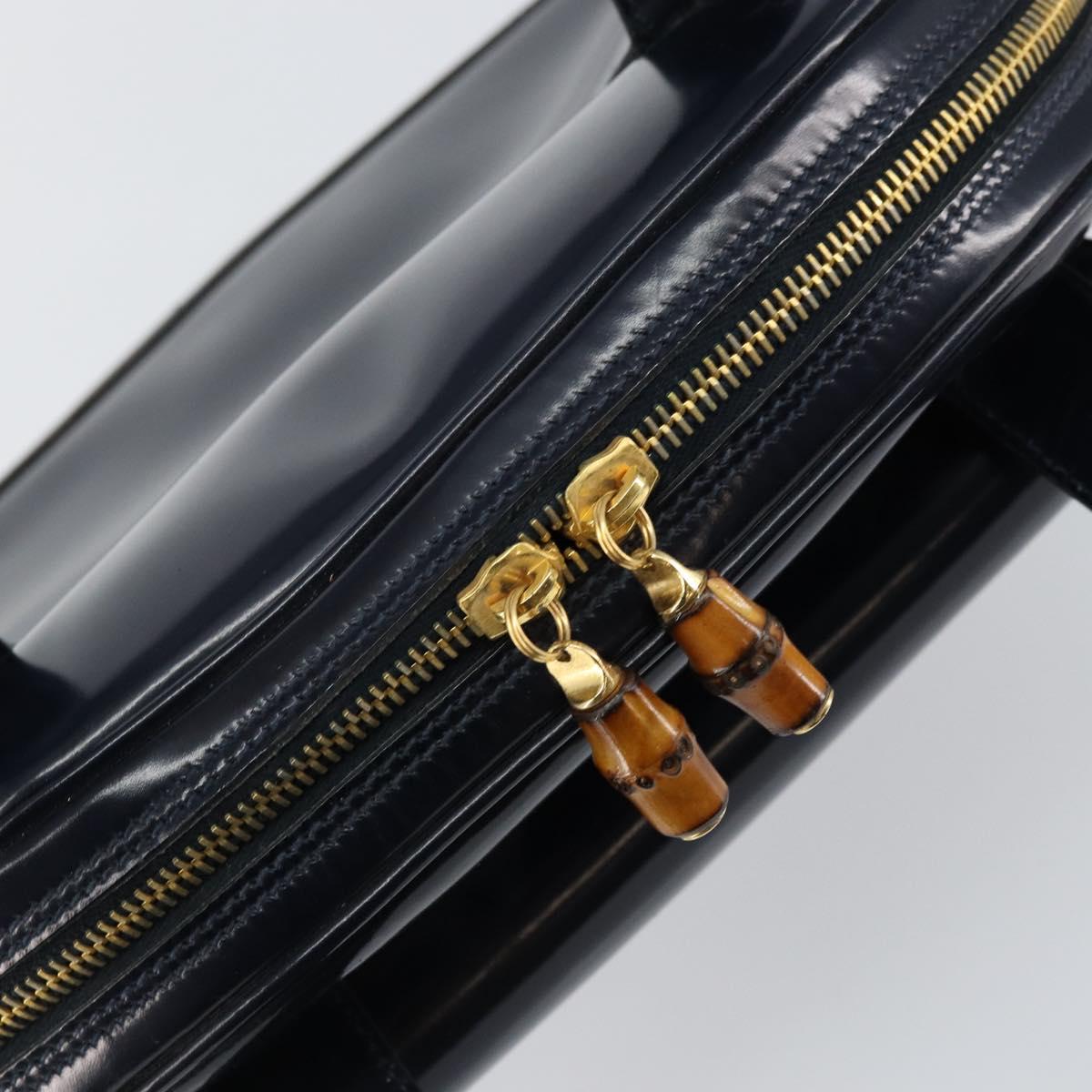 GUCCI Bamboo Shoulder Bag Patent leather Navy Gold 001 2113 1650 Auth bs29711