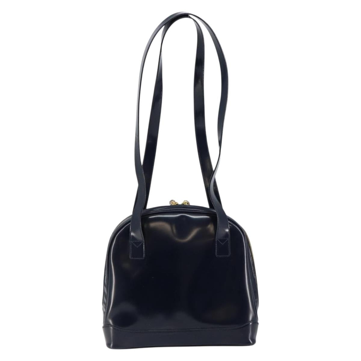 GUCCI Bamboo Shoulder Bag Patent leather Navy Gold 001 2113 1650 Auth bs29711